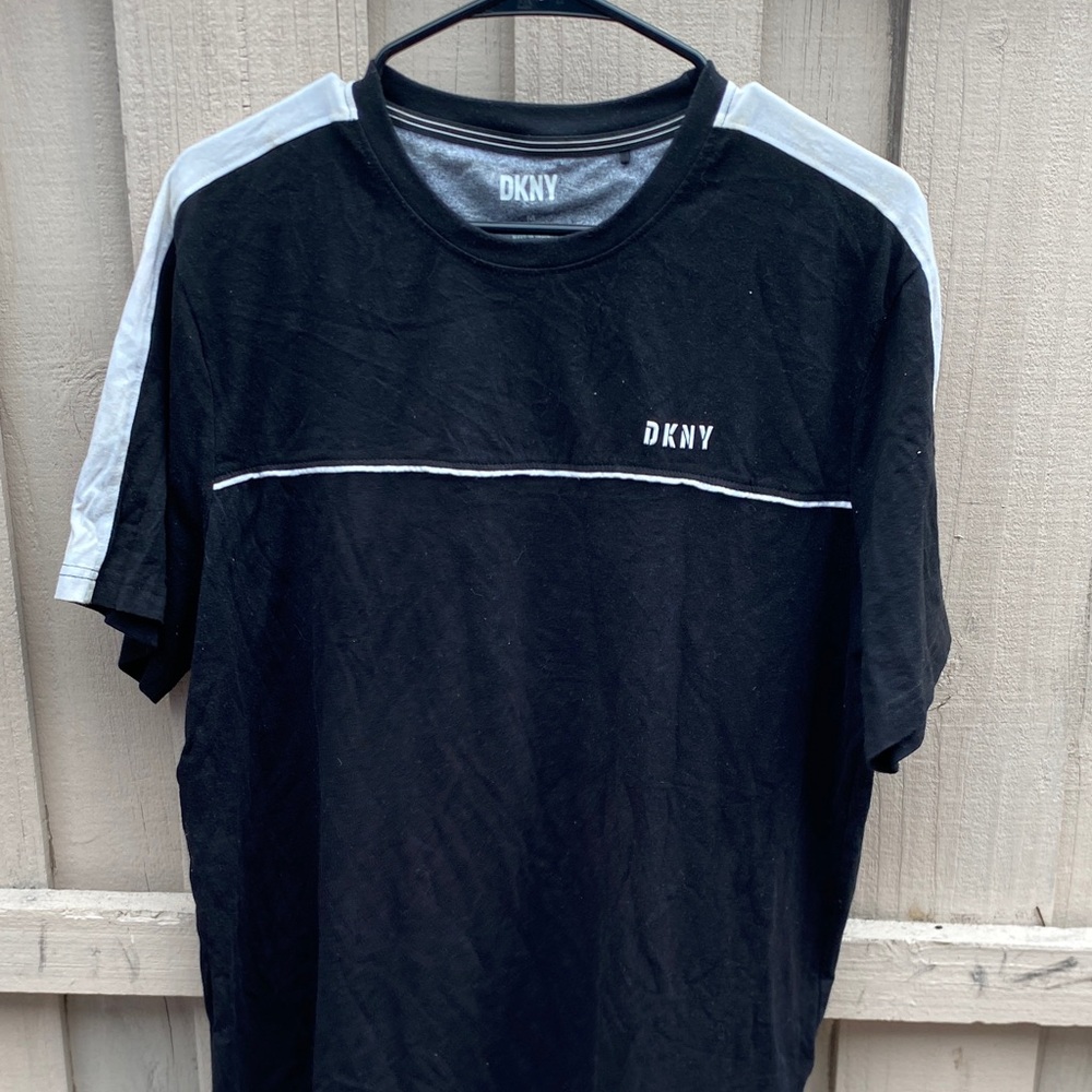 DKNY Black Short Sleeve Tee with White Shoulder Panels